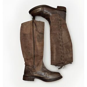 Bernardo Riding Boots Tall Knee Leather Canvas Western Equestrian Block Heel 9 B